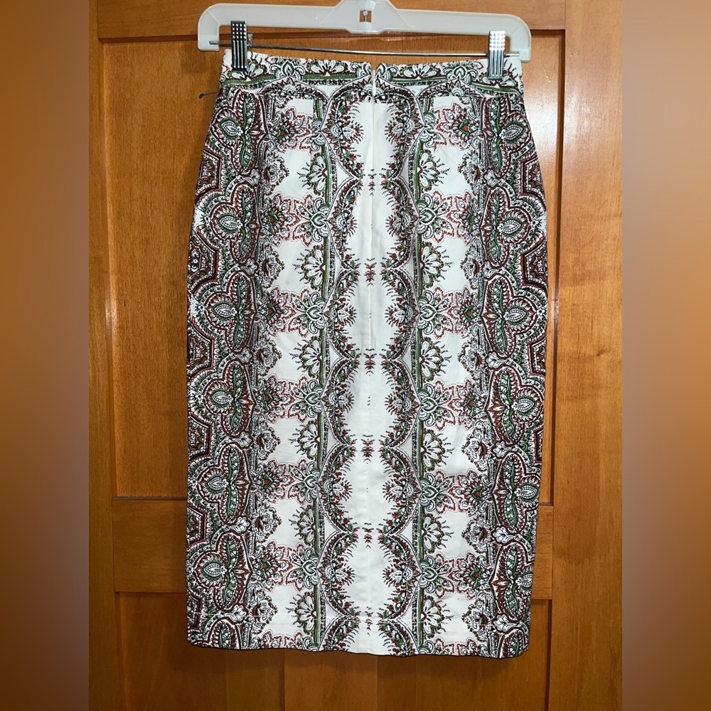 Maeve Kaleidoscope Button-Front Pencil Skirt Size 0 Ivory Paisley Anthropologie - Picture 6 of 7